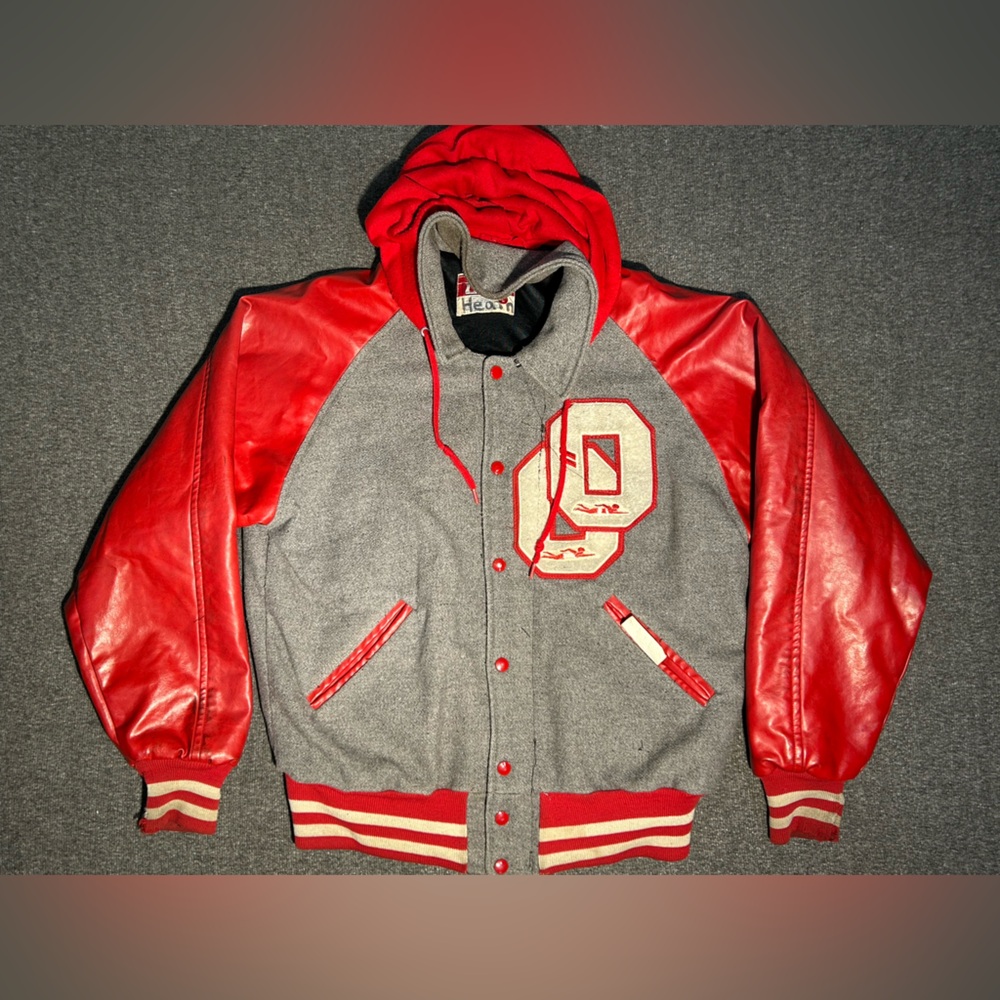 Red and Gray swim team Varsity jacket with Wool Body and Leather Sleeves
